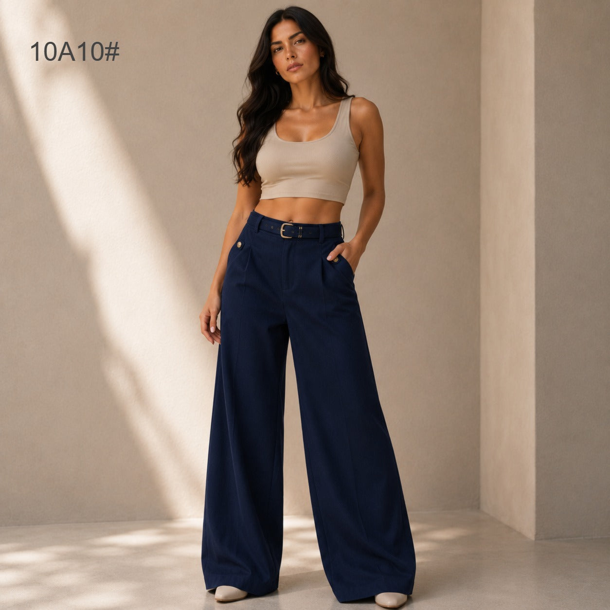 PANTALON CON CORREA DE EBILLA DORADA