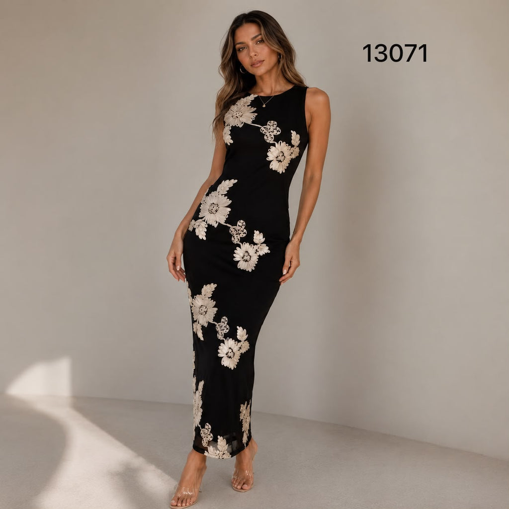 VESTIDO LARGO CON ESTAMPADO DE FLORES