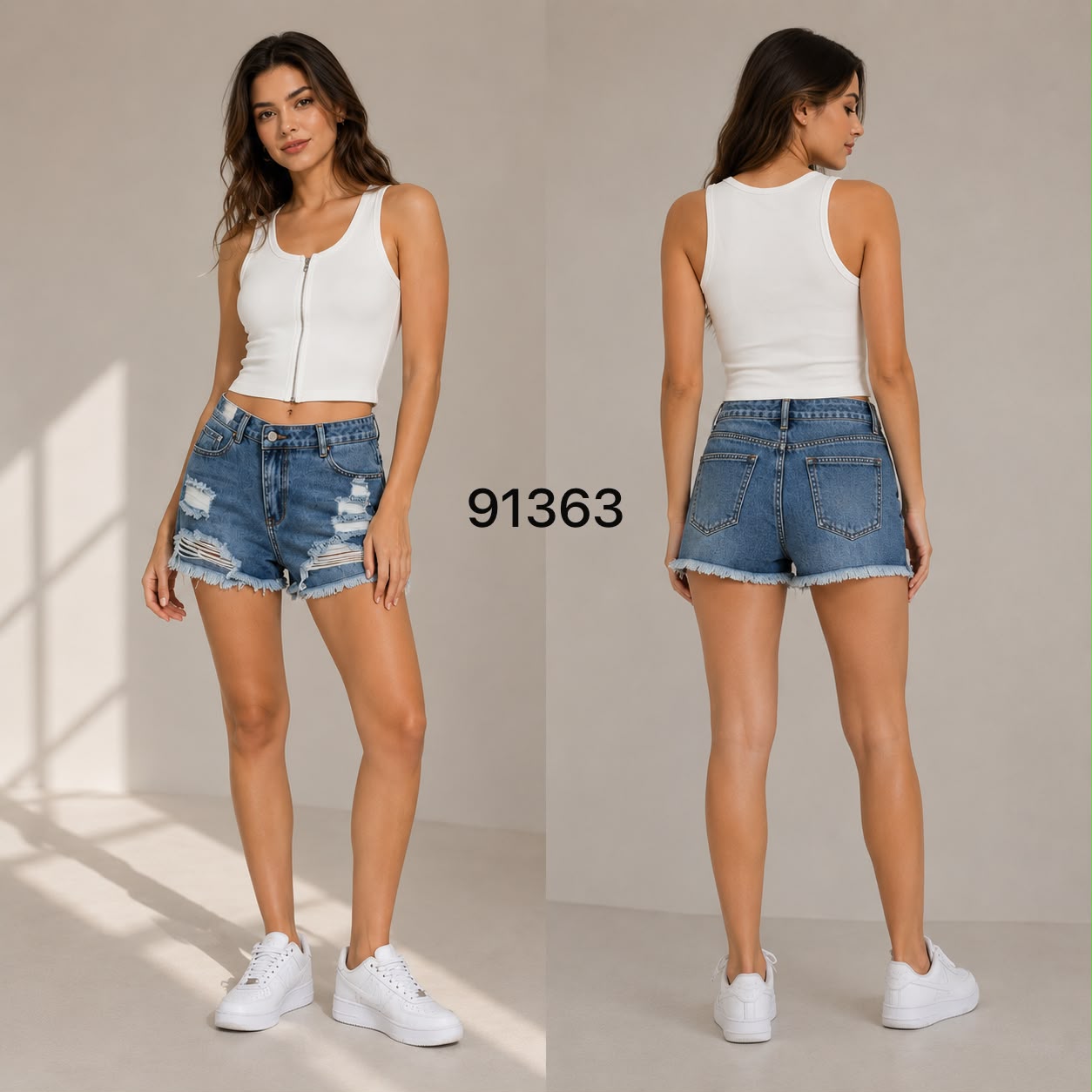 SHORT CON ROTOS BOTON CRUZADO