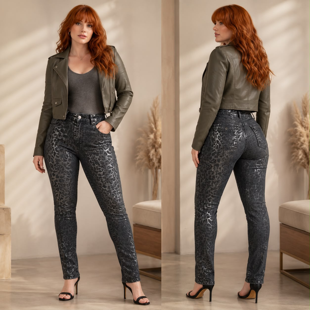 JEAN ANIMAL PRINT METALIZADO NEGRO