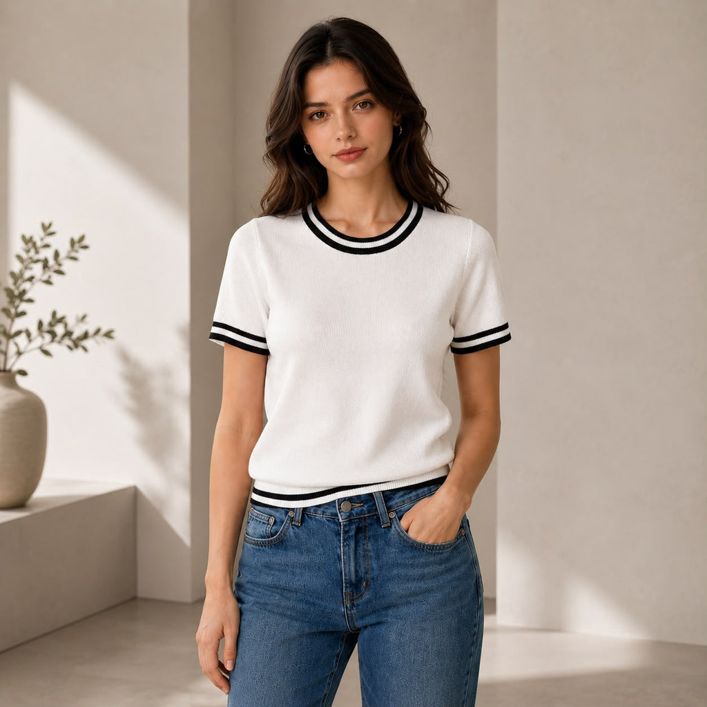 BLUSA EN HILO CUELLO REDONDO RAYAS