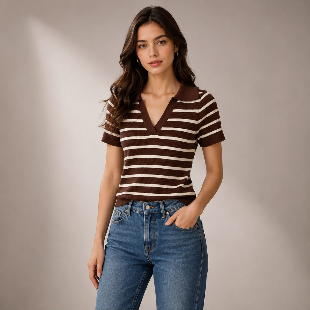 BLUSA EN HILO TIPO POLO RAYAS HORIZONTALES