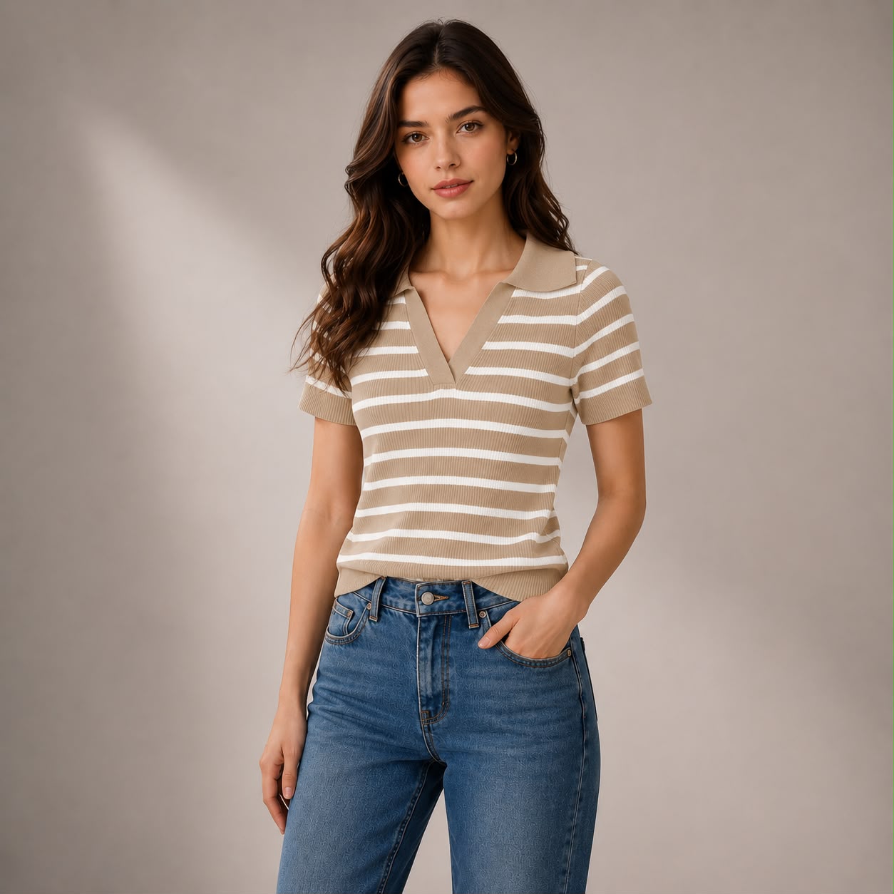 BLUSA EN HILO TIPO POLO RAYAS HORIZONTALES