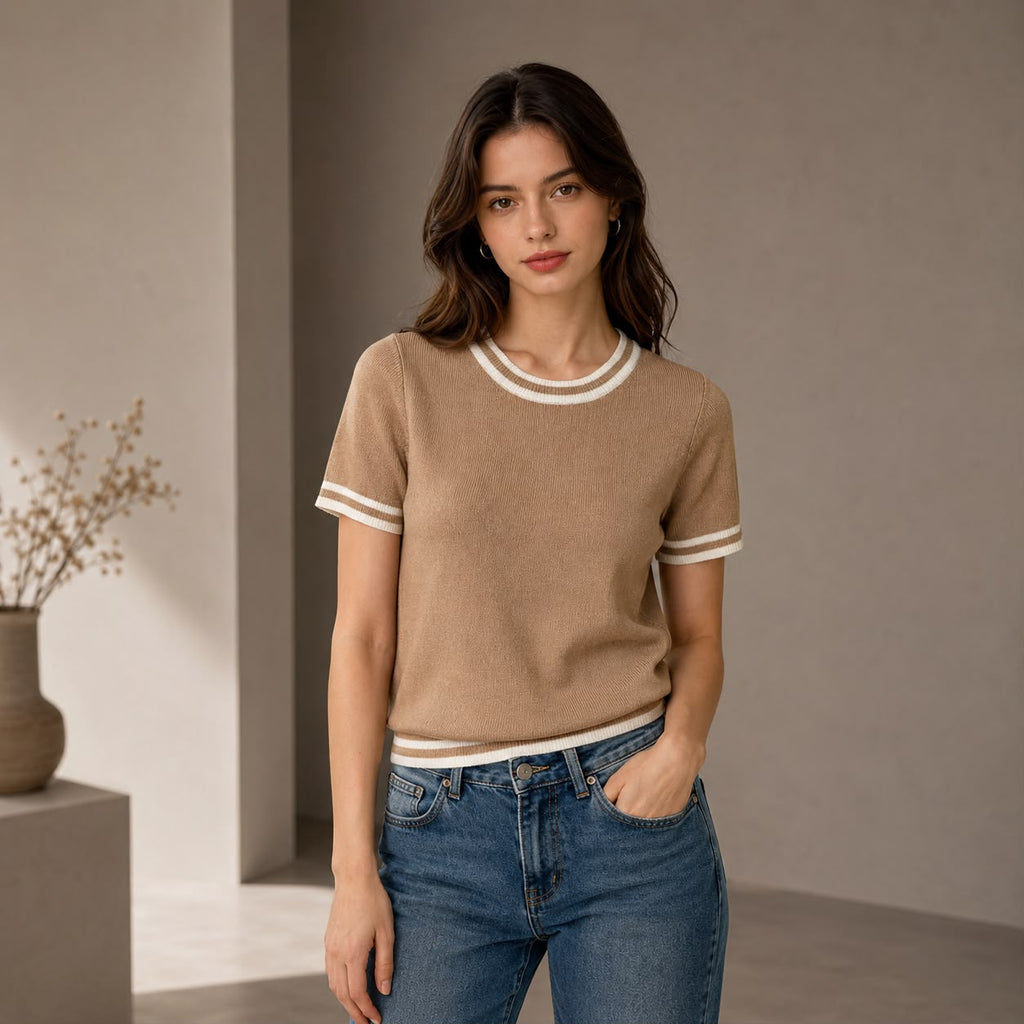 BLUSA EN HILO CUELLO REDONDO RAYAS
