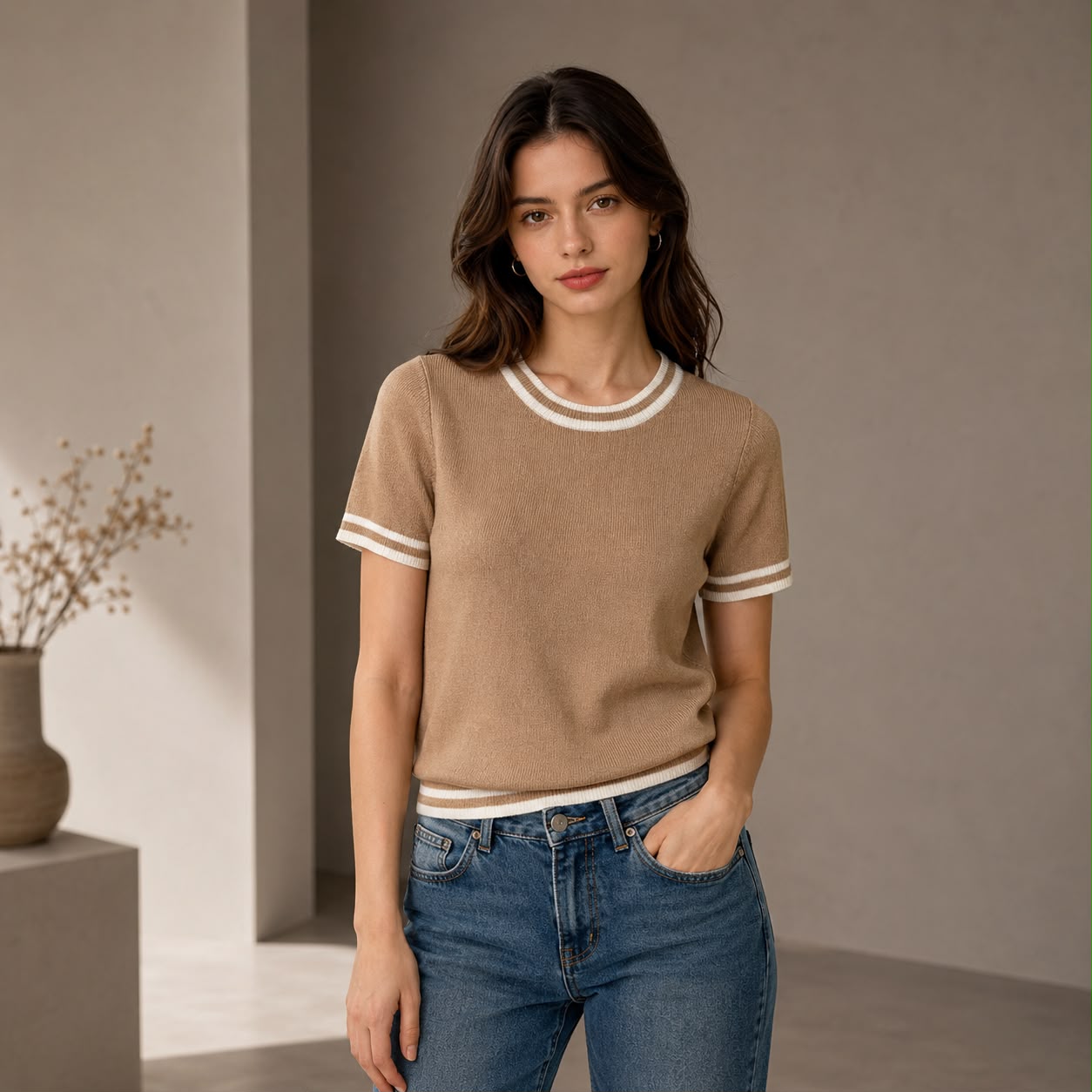 BLUSA EN HILO CUELLO REDONDO RAYAS