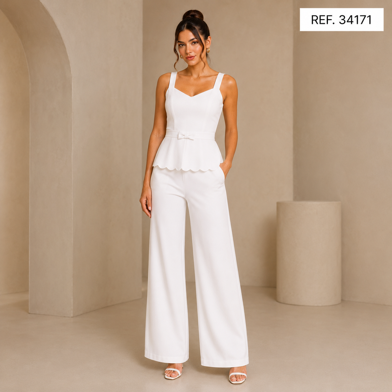 CONJUNTO DE PANTALON CON BLUSA DE TIRANTES Y LAZO EN LA PARTE TRASERA