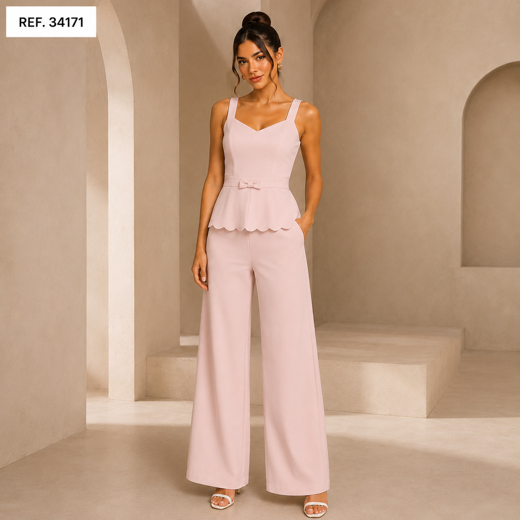 CONJUNTO DE PANTALON CON BLUSA DE TIRANTES Y LAZO EN LA PARTE TRASERA