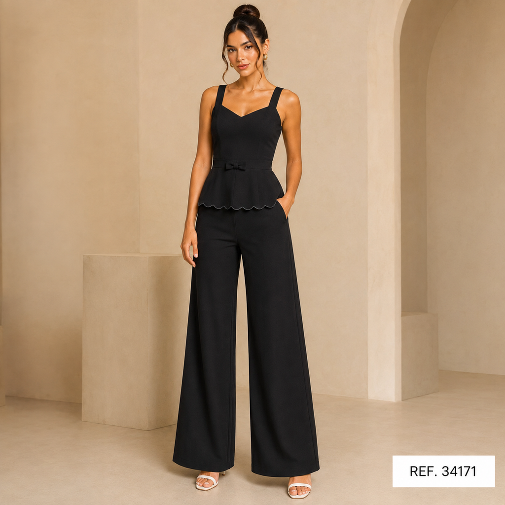 CONJUNTO DE PANTALON CON BLUSA DE TIRANTES Y LAZO EN LA PARTE TRASERA