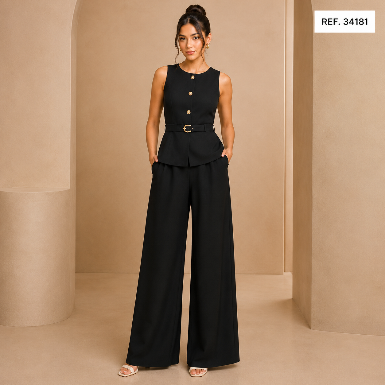CONJUNTO DE VESTIR CON BOTONES DORADOS