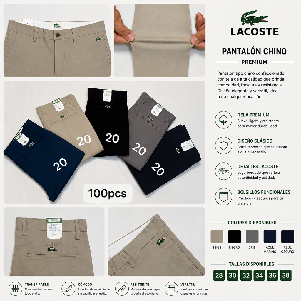 PANTALON DRIL CABALLERO LACOSTE