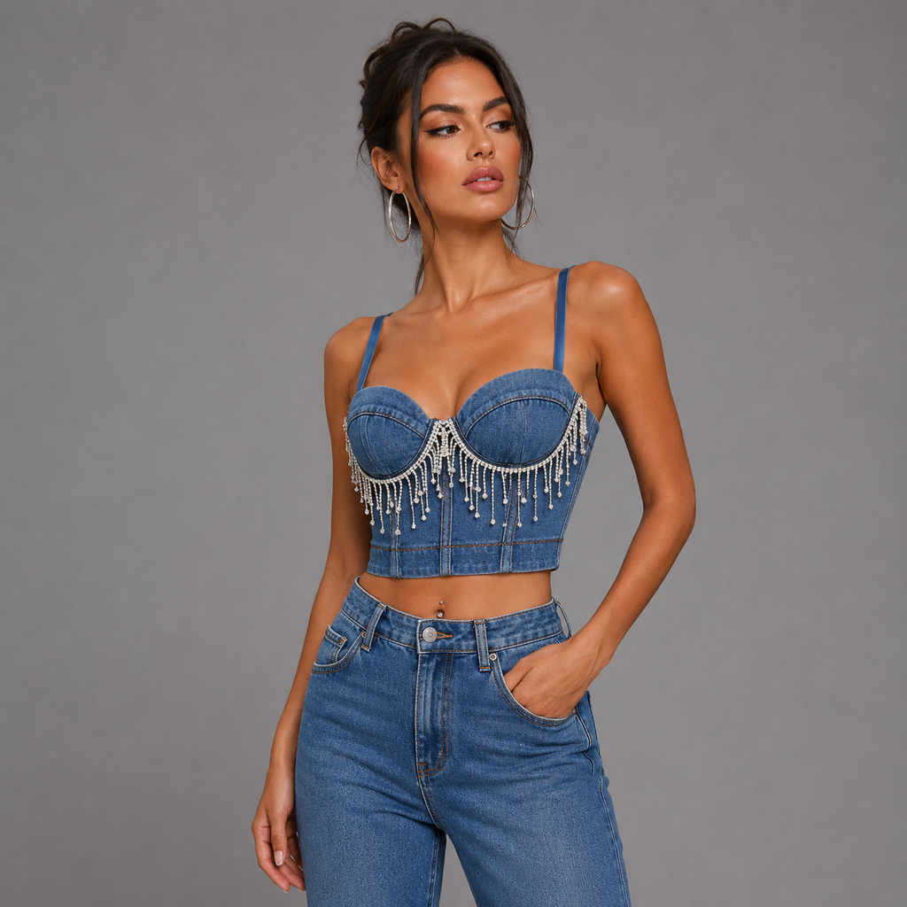 CORSET EN JEAN CON BRILLOS