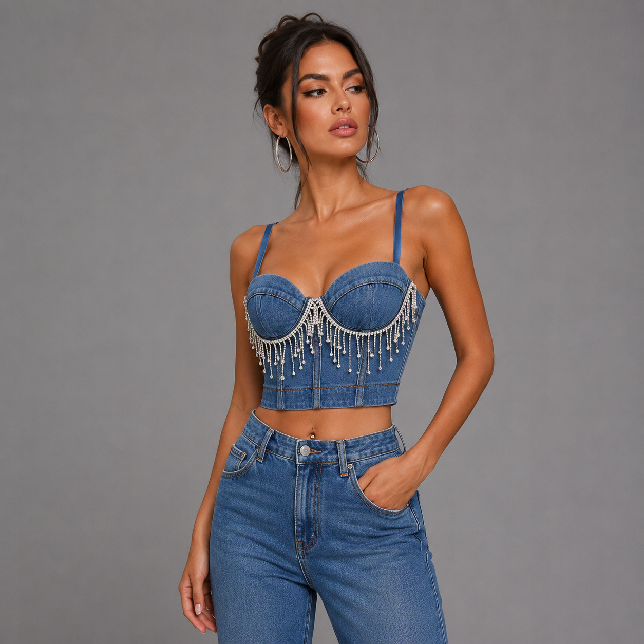 CORSET EN JEAN CON BRILLOS