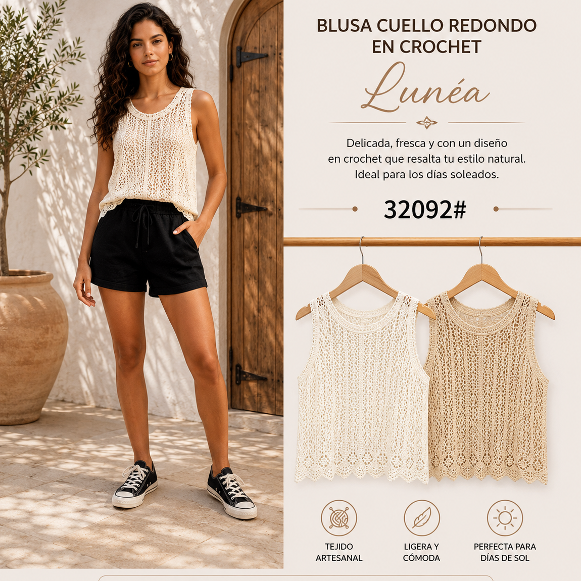BLUSA CUELLO REDONDO EN CROCHET LUNEA