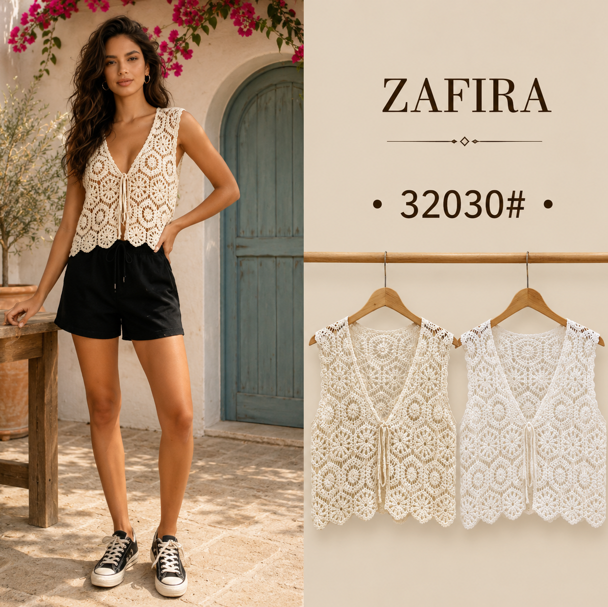 CHALECO CROCHET CON DECORACION FRONTAL ZAFIRA