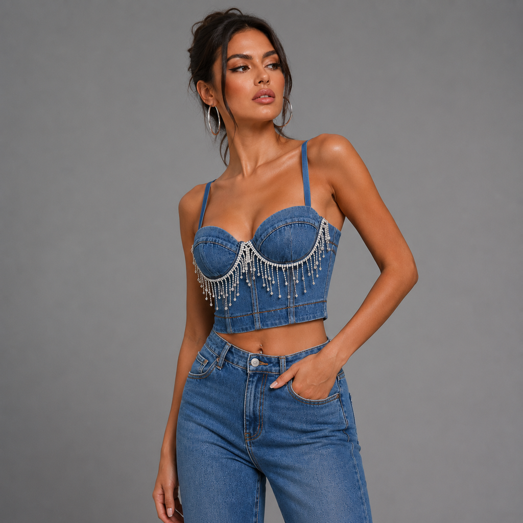 CORSET EN JEAN CON BRILLOS