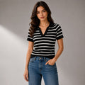 BLUSA EN HILO TIPO POLO RAYAS HORIZONTALES