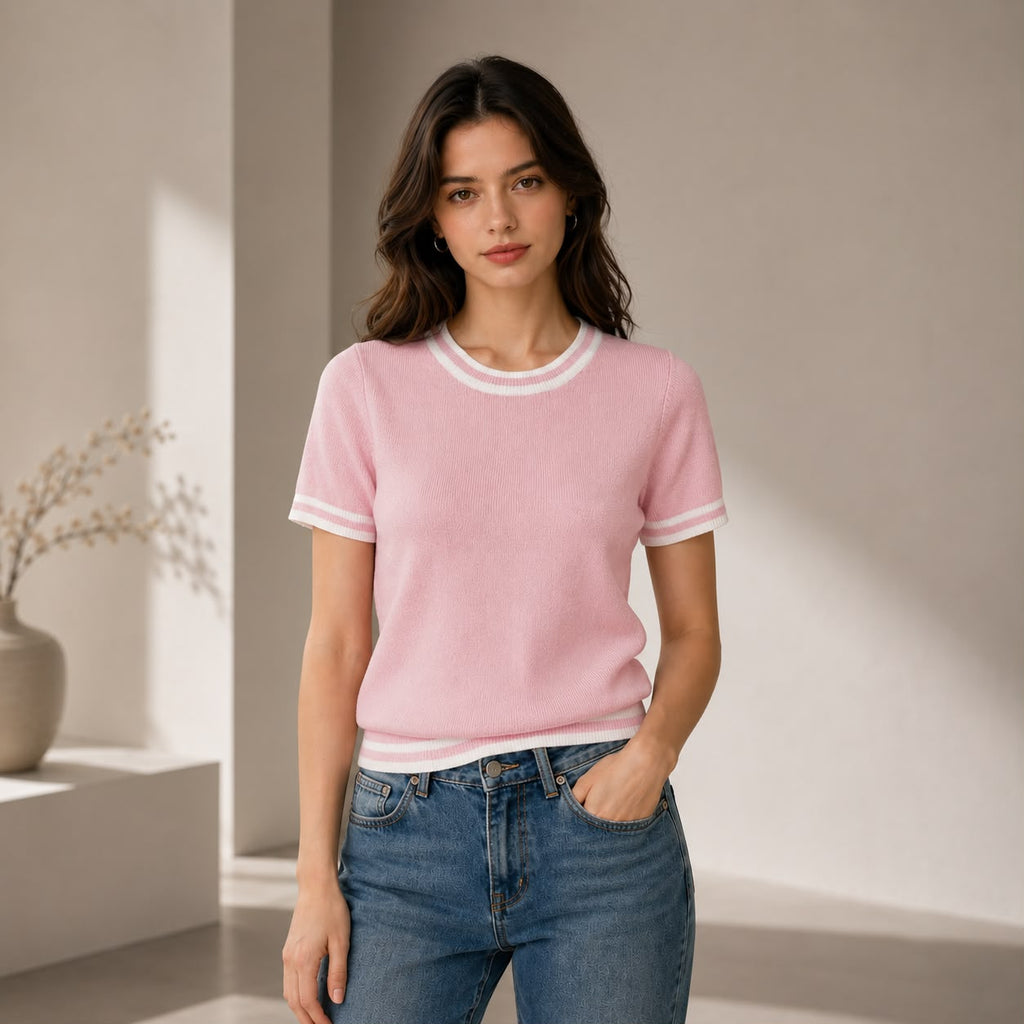 BLUSA EN HILO CUELLO REDONDO RAYAS