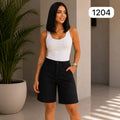 SHORT NEGRO DE TELA SEMIDRILL LICRADA