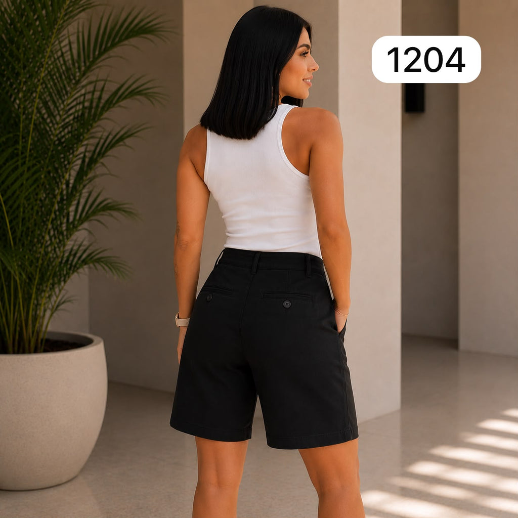 SHORT NEGRO DE TELA SEMIDRILL LICRADA
