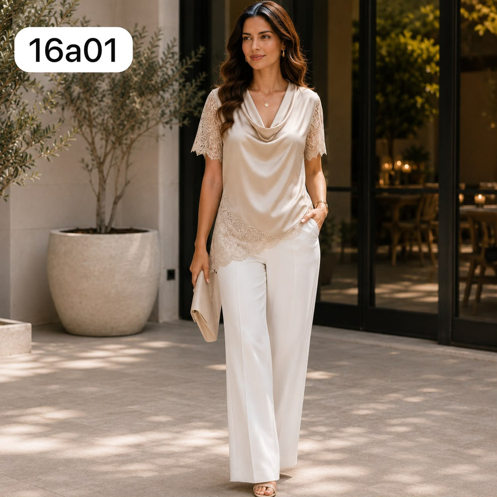 BLUSA CON CUELLO BOBO CON ENCAJE