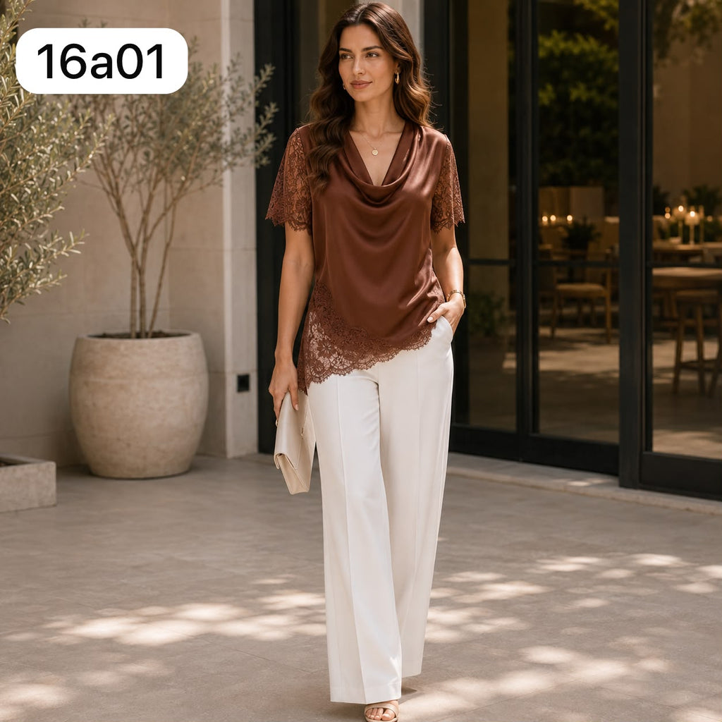 BLUSA CON CUELLO BOBO CON ENCAJE