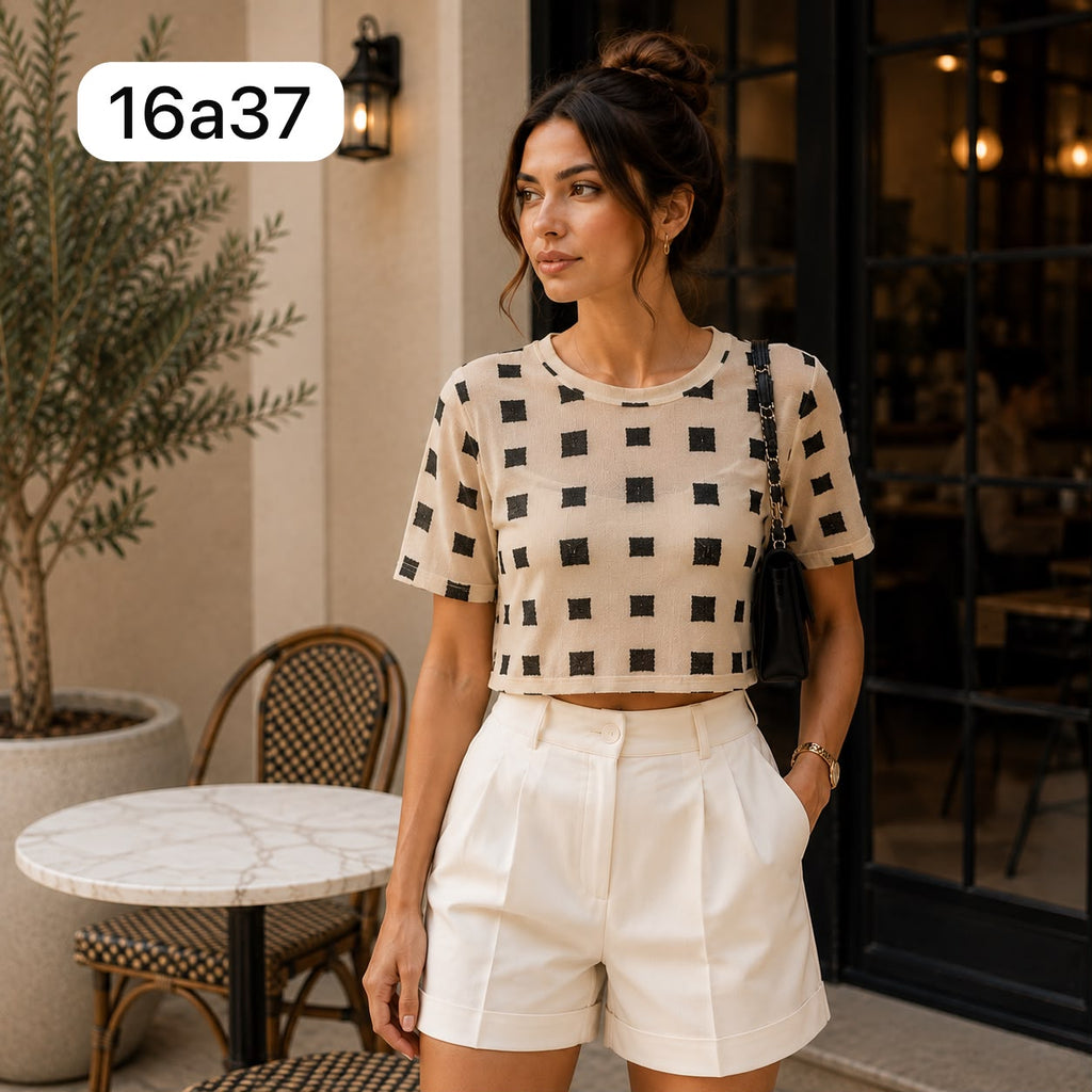 BLUSA DE TELA EN MAYA ESTAMPADO DE CUADROS