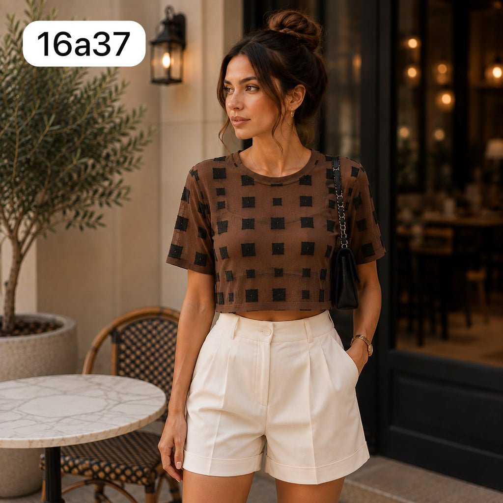 BLUSA DE TELA EN MAYA ESTAMPADO DE CUADROS