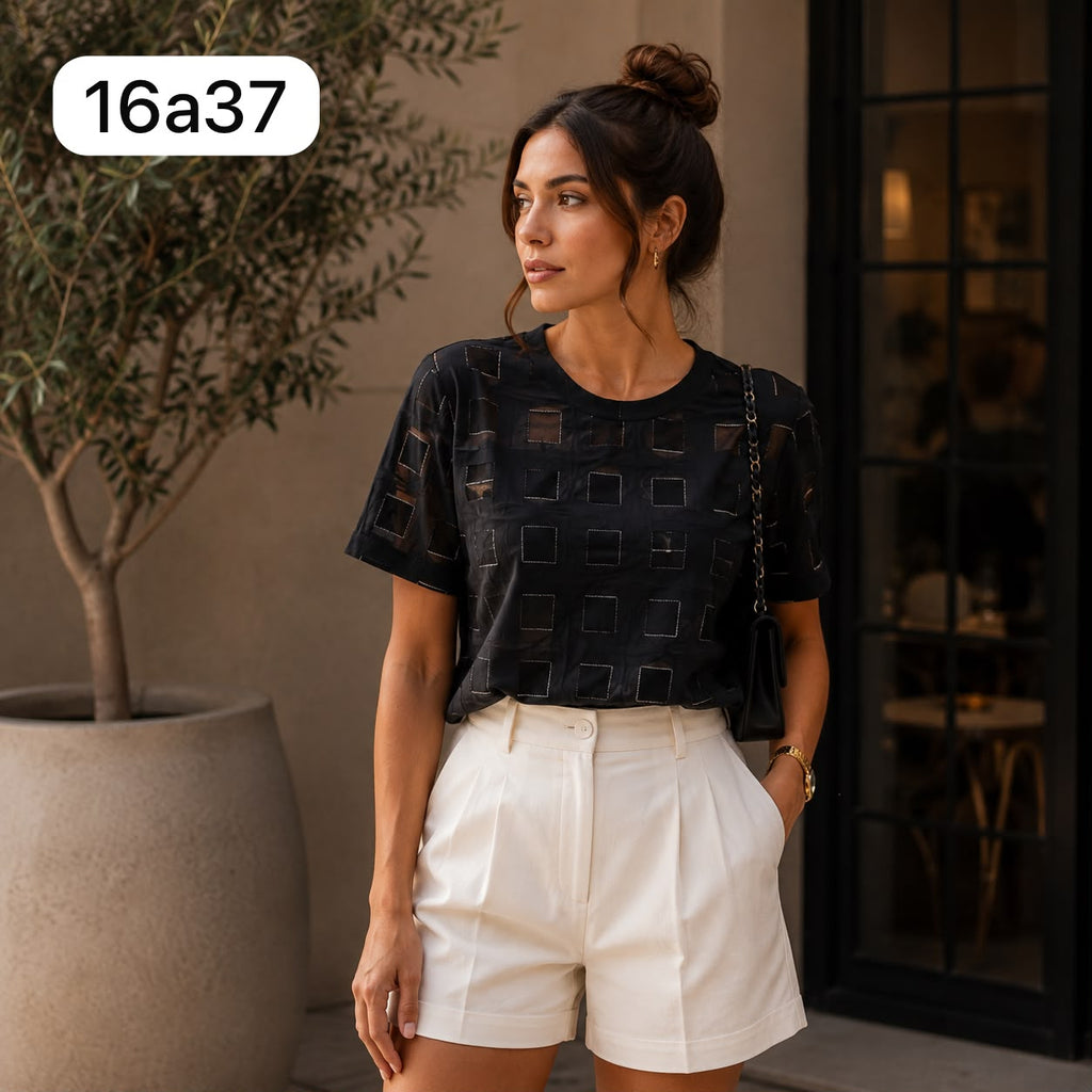 BLUSA DE TELA EN MAYA ESTAMPADO DE CUADROS