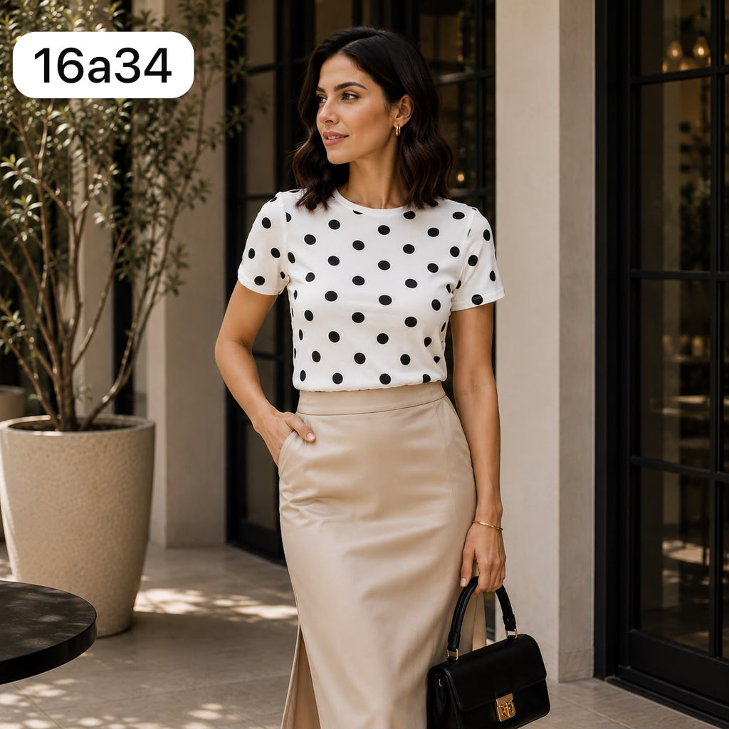 BLUSA DE TELA TIPO MAYA CON ESTAMPADO DE PUNTOS