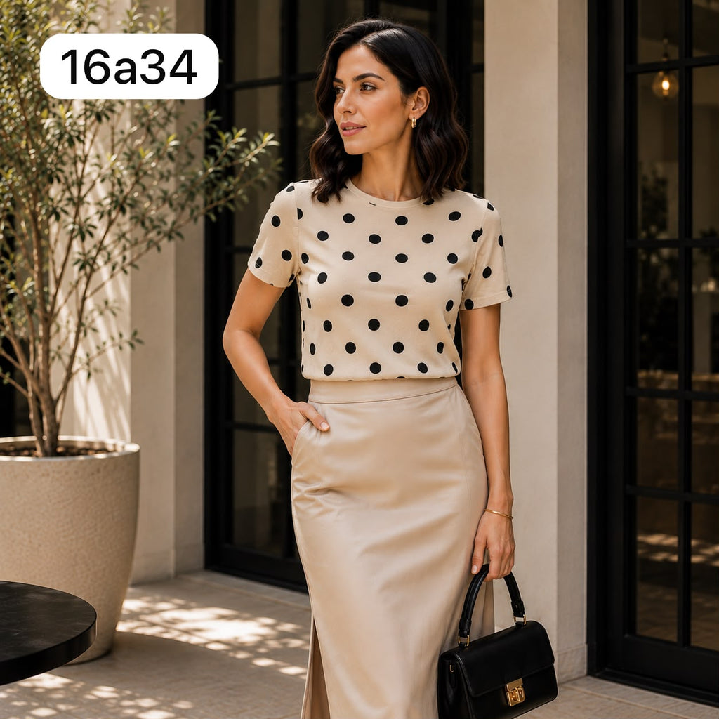 BLUSA DE TELA TIPO MAYA CON ESTAMPADO DE PUNTOS