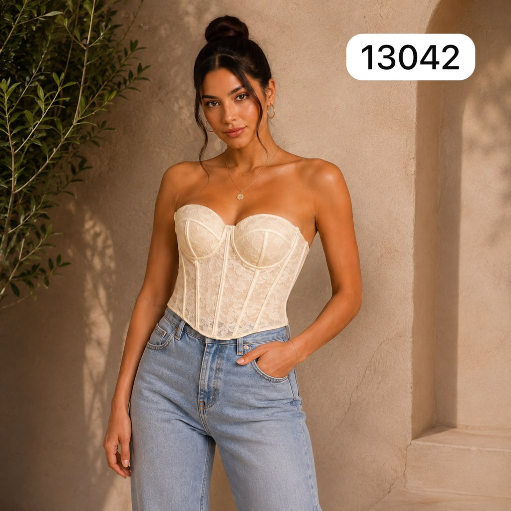 CORSET DE ENCAJE FLORAL CON VARILLAS