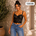 CORSET DE ENCAJE FLORAL CON COPAS Y TIRANTES