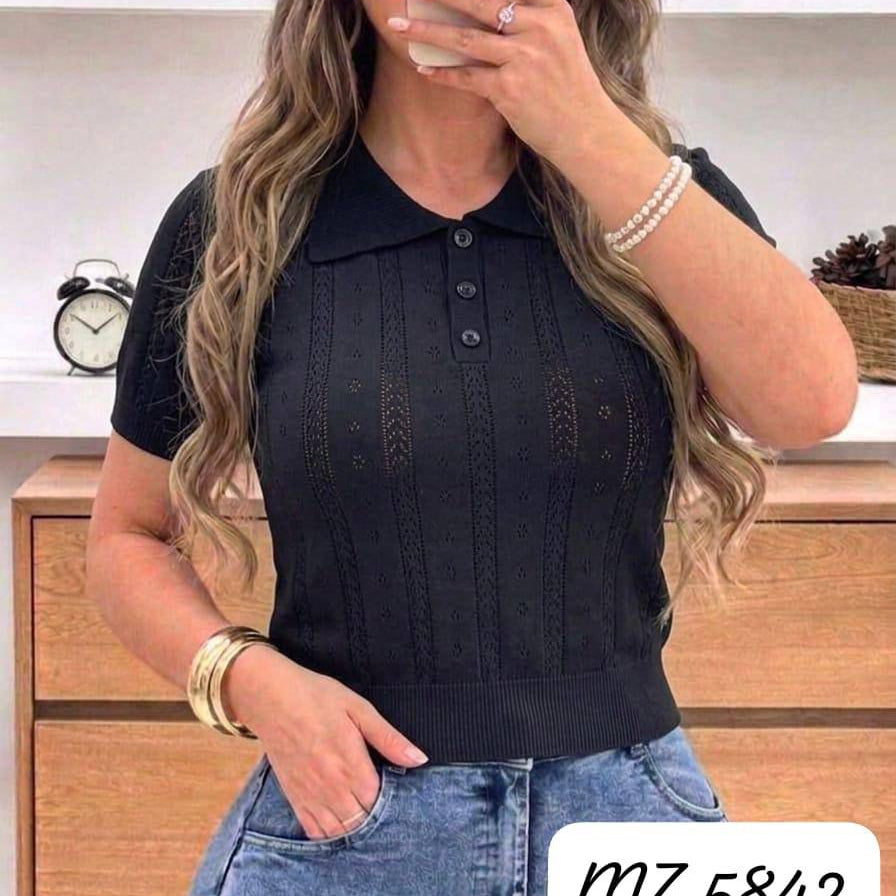 Blusa polo en hilo tipo crochet